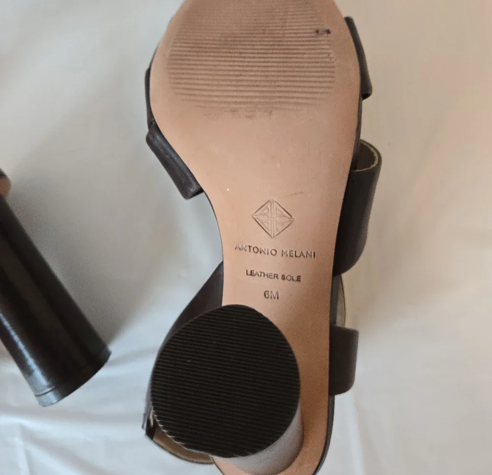 Antonio Melani Brown Leather Crisscross Sandals – Size 6, 2.5–3" Heel - Picture 8 of 9